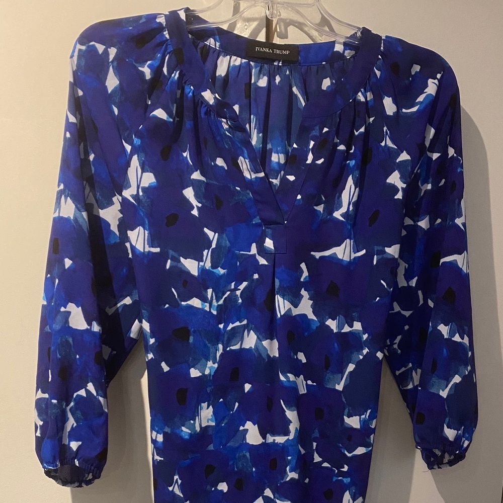 Ivanka Trump Blue Abstract Blouse